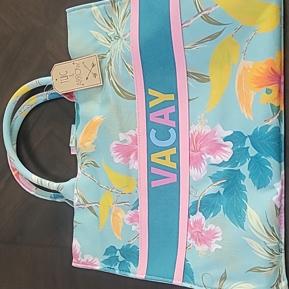 Twig & Arrow Tropical Floral Canvas Vacay Tote/Beach Bag